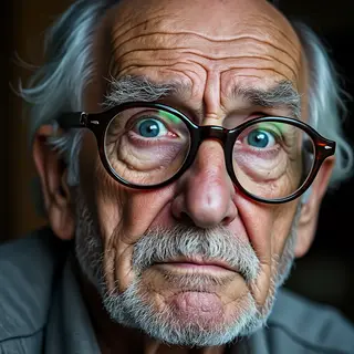 An elderly man in his 70s with age spots and thinning gray h