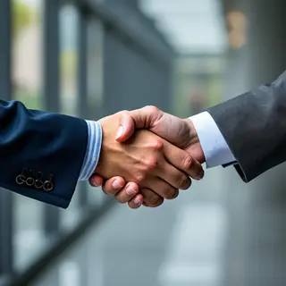 Two people shaking hands in a professional setting, all fing