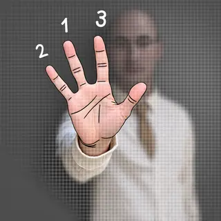 A person counting to three on their fingers, with index, mid