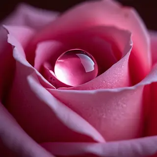 A close-up macro shot of a single dewdrop on a rose petal, s