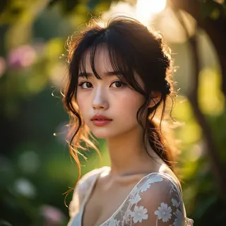 A portrait shot at 85mm f/1.4 with creamy bokeh background, 