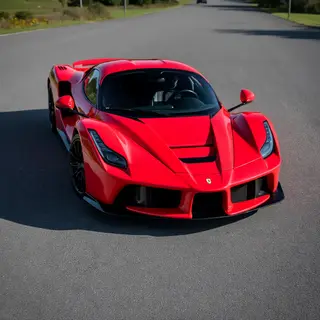 A bright red sports car parked on a gray asphalt road — the 