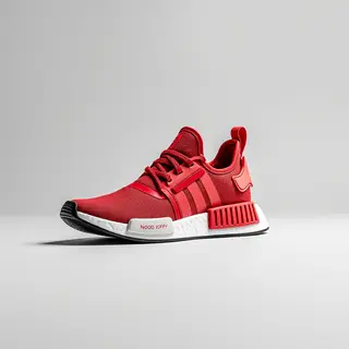 A single red sneaker on a clean white background with soft s