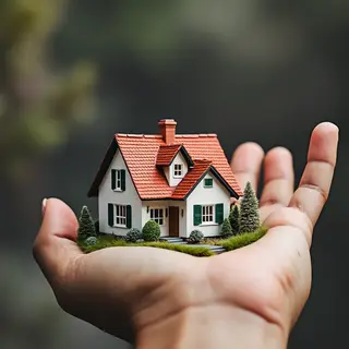 A miniature house sitting on the palm of someone's hand