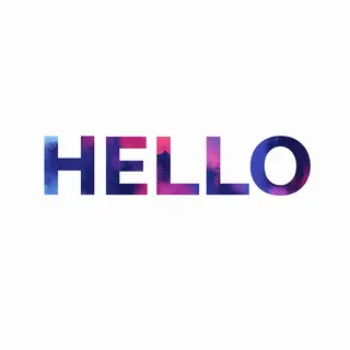 A single large word 'HELLO' centered on a white background