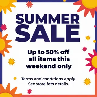 A poster with headline 'SUMMER SALE' in large bold text, bod
