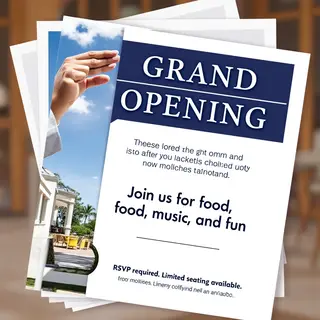 A flyer with large title 'GRAND OPENING', subtitle 'Join us 