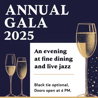 An event banner with headline 'ANNUAL GALA 2025' at the top 
