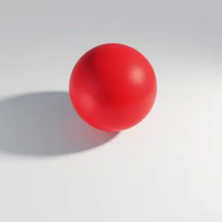 A red sphere on a white surface with a single shadow cast to