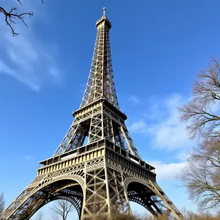 The Eiffel Tower in Paris on a clear day, architecturally ac