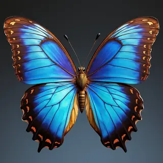 A Morpho menelaus butterfly with accurate iridescent blue do
