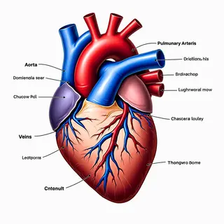 An anatomical illustration of the human heart showing four c