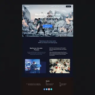 A landing page design with a hero header image at the top, a