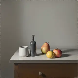 A still life painted in anxious minimalism — sparse composit