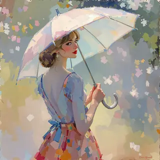A woman with a parasol in the style of Impressionism — soft 