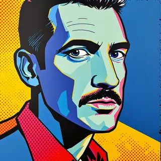 A portrait of a man in Pop Art style — bold outlines, Ben-Da