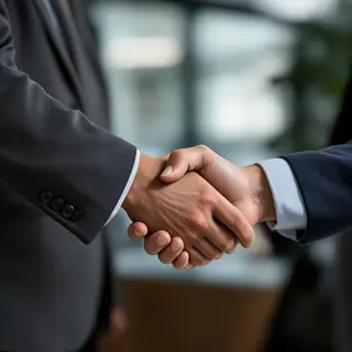 Two people shaking hands in a professional setting, all fing