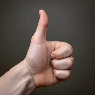 A hand giving a thumbs-up with four fingers curled and thumb