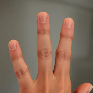 A person counting to three on their fingers, with index, mid