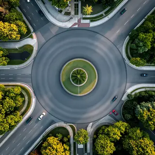 An aerial bird's-eye view looking straight down at a traffic