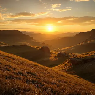 A landscape photograph bathed in golden hour light — long wa