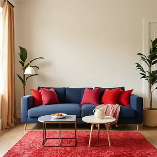 A minimalist room with walls in #F5E6CC (warm cream), a sofa