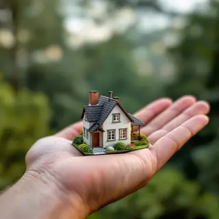 A miniature house sitting on the palm of someone's hand