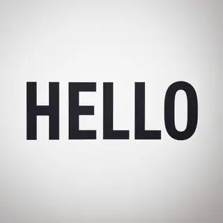 A single large word 'HELLO' centered on a white background