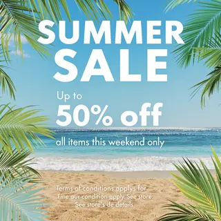 A poster with headline 'SUMMER SALE' in large bold text, bod