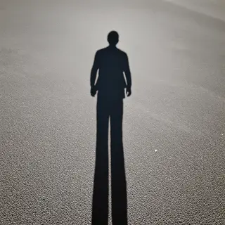 A person standing outdoors at midday with a short shadow dir
