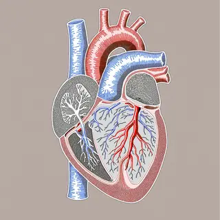 An anatomical illustration of the human heart showing four c