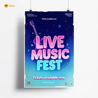 An event poster featuring a guitar illustration, the headlin