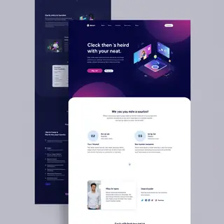 A landing page design with a hero header image at the top, a
