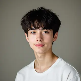 A headshot of a teenager with a relaxed, neutral face