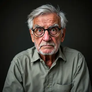 An elderly man in his 70s with age spots and thinning gray h