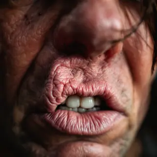 A close-up of a person's face showing clear disgust, nose wr