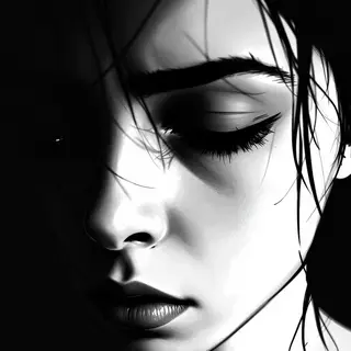 A face showing quiet melancholy — downcast eyes, slightly dr