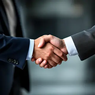 Two people shaking hands in a professional setting, all fing