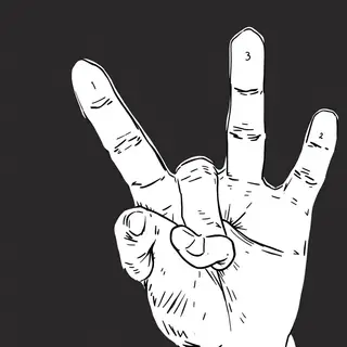 A person counting to three on their fingers, with index, mid
