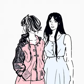 Two women standing side by side: one with short blonde hair 