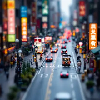 A tilt-shift photograph of a city street making real-life lo