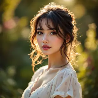 A portrait shot at 85mm f/1.4 with creamy bokeh background, 