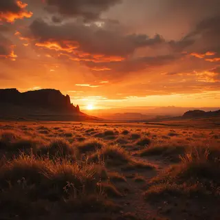 A landscape photograph bathed in golden hour light — long wa