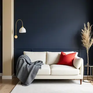 A minimalist room with walls in #F5E6CC (warm cream), a sofa