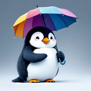 A penguin holding a colorful umbrella