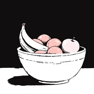A fruit bowl containing exactly 3 bananas, 4 oranges, and 2 