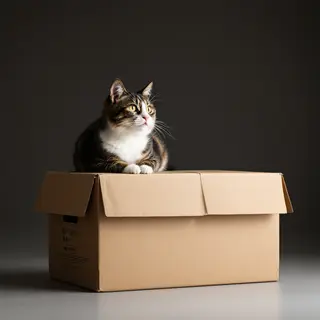 A cat sitting on top of a cardboard box