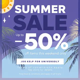 A poster with headline 'SUMMER SALE' in large bold text, bod