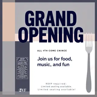 A flyer with large title 'GRAND OPENING', subtitle 'Join us 