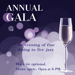 An event banner with headline 'ANNUAL GALA 2025' at the top 
